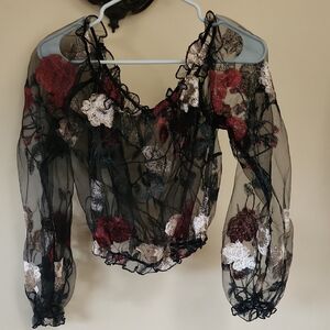 Floral Sheer Black Top